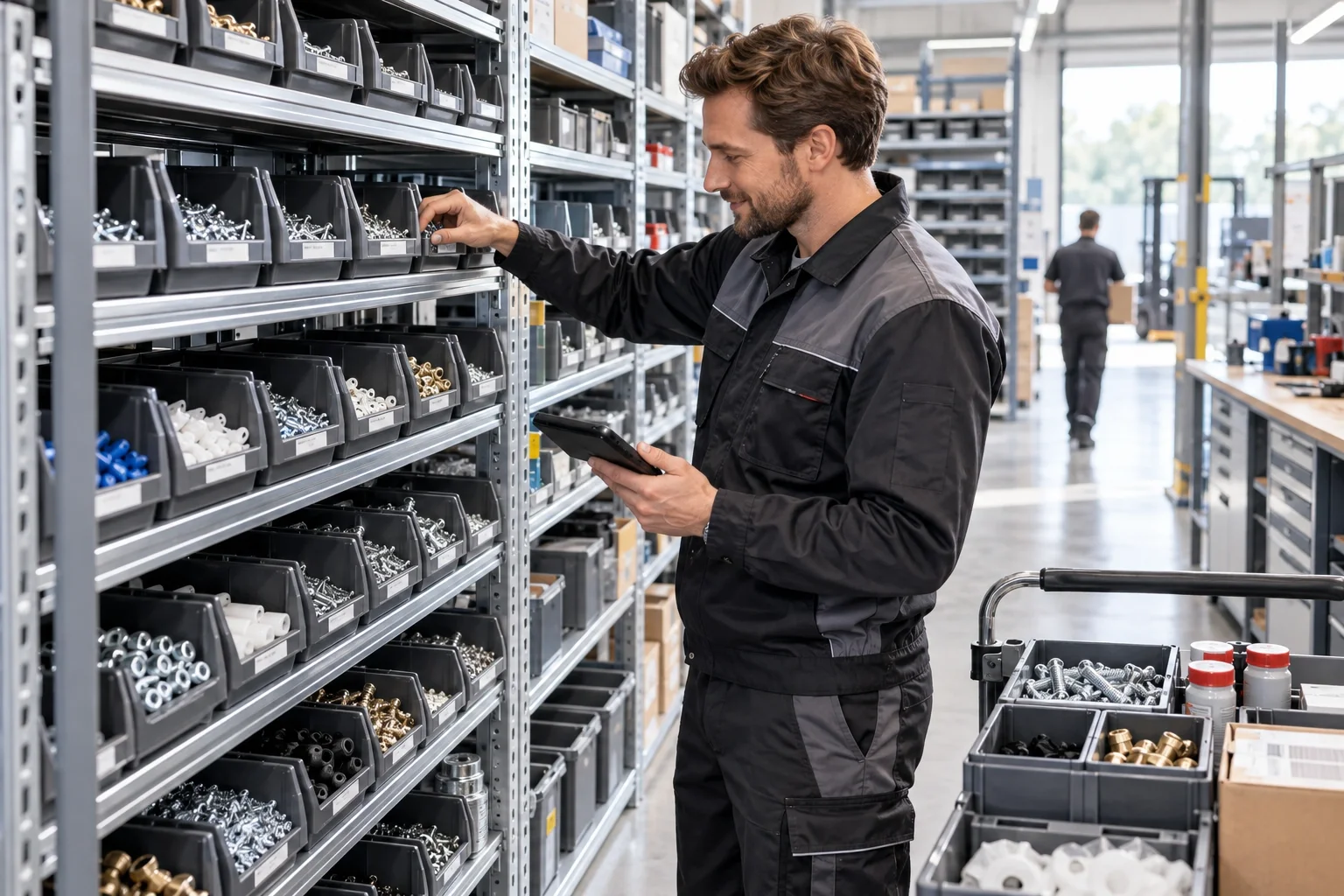 Modulares Regalsystem mit übersichtlich gelagerten C-Teilen